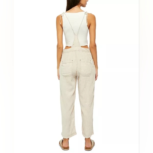 Free People Women's Natural Sights Overalls Linen Blend Size Small - Picture 3 of 12